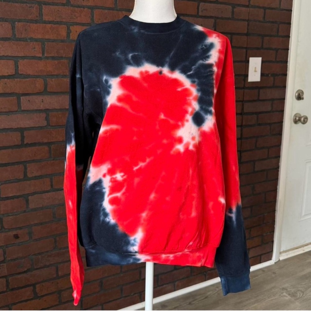 NWT Colortone Tie Dye Crewneck Sweatshirt Freedom‎ Red White Blue Unisex M